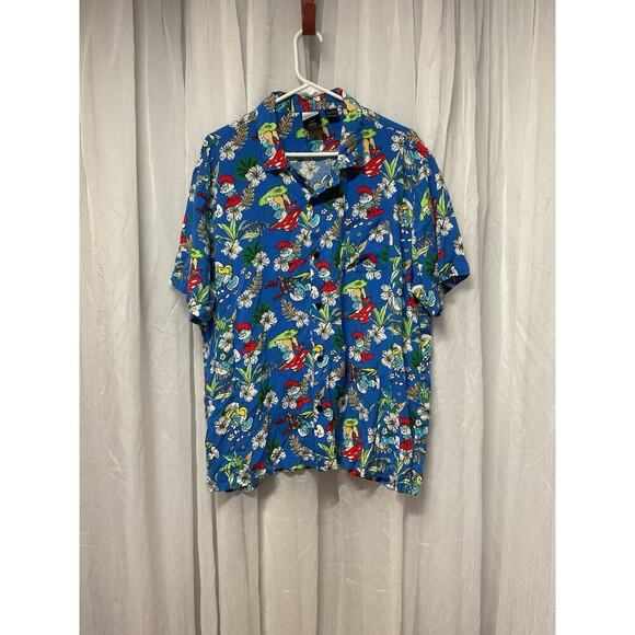 Smurfs Men's Hawaiian Tropical Pattern Graphic short sleeve button up XL Blue - Picture 1 of 6